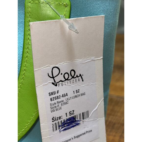 NEW Lilly Pulitzer Blue Green Lilly Vintage 90s Lunch Bag Purse Inside Pockets - Picture 4 of 13